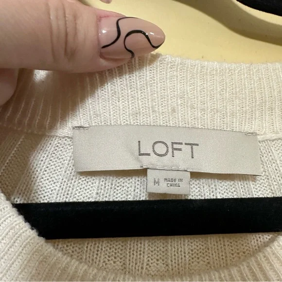 Loft A-line Ribbed Flare Sleeve Round Neck Sweater Women Med Cream - Picture 3 of 5